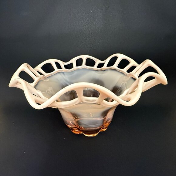 Vintage Hand-Blown Glass Bowl With Lattice Edge Decorative Centerpiece - Picture 1 of 6